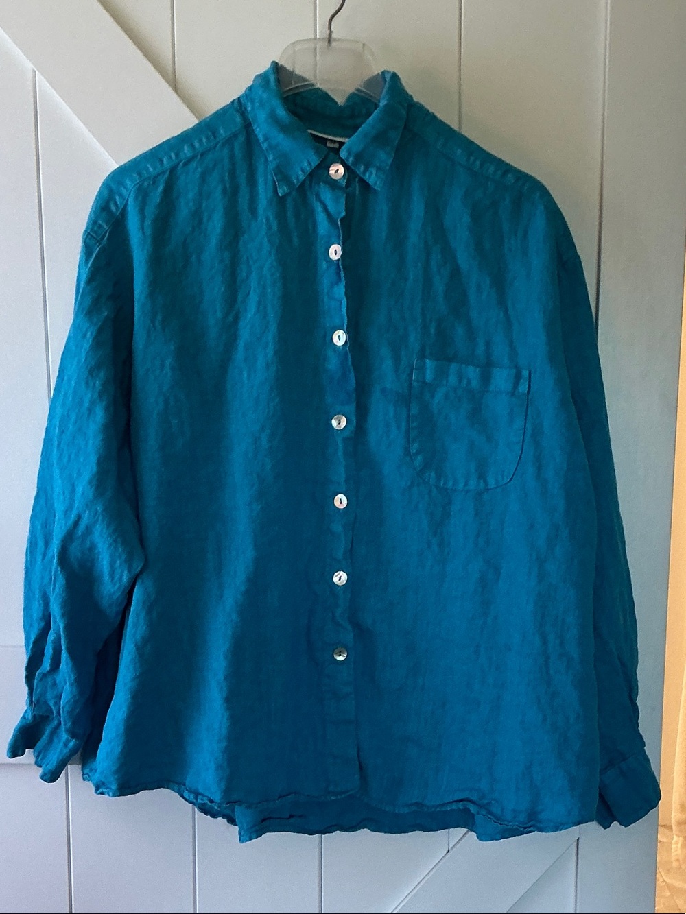 bryn walker Teal Linen Button-Down Shirt